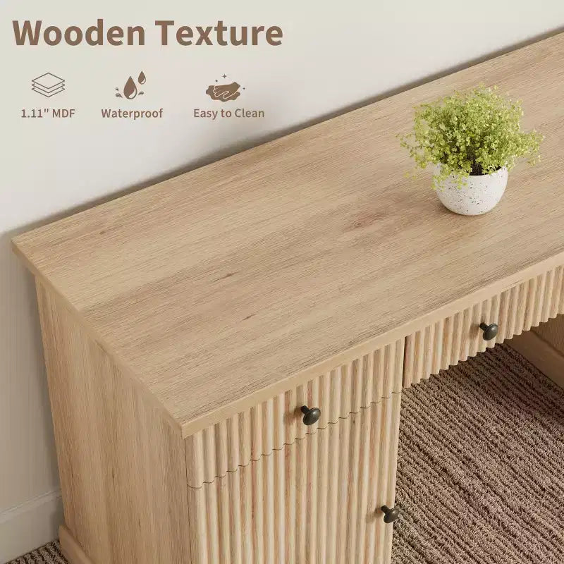 54 Executive Desk with Drawers, Fluted Home Office Desk with File Cabinet, Wooden Computer Writing Desk for Study, Conference Table for Living Room