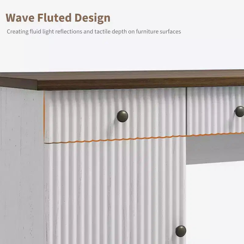 54 Executive Desk with Drawers, Fluted Home Office Desk with File Cabinet, Wooden Computer Writing Desk for Study, Conference Table for Living Room