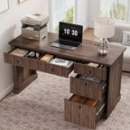 54 Executive Desk with Drawers, Fluted Home Office Desk with File Cabinet, Wooden Computer Writing Desk for Study, Conference Table for Living Room