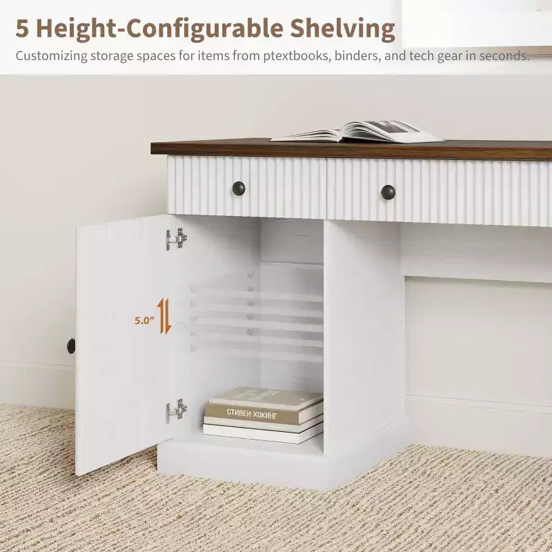 54 Executive Desk with Drawers, Fluted Home Office Desk with File Cabinet, Wooden Computer Writing Desk for Study, Conference Table for Living Room
