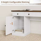 54 Executive Desk with Drawers, Fluted Home Office Desk with File Cabinet, Wooden Computer Writing Desk for Study, Conference Table for Living Room