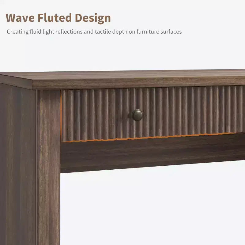 54 Executive Desk with Drawers, Fluted Home Office Desk with File Cabinet, Wooden Computer Writing Desk for Study, Conference Table for Living Room