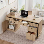 54 Executive Desk with Drawers, Fluted Home Office Desk with File Cabinet, Wooden Computer Writing Desk for Study, Conference Table for Living Room