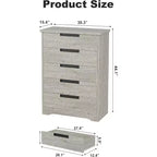 Modern 5-Drawer Dresser in Gray - Recessed Handles, Spacious Storage for Bedroom Nursery Entryway