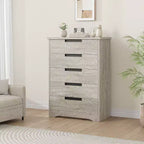 Modern 5-Drawer Dresser in Gray - Recessed Handles, Spacious Storage for Bedroom Nursery Entryway