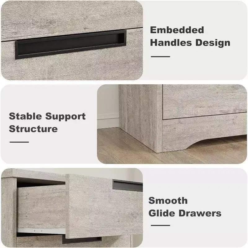 Modern 5-Drawer Dresser in Gray - Recessed Handles, Spacious Storage for Bedroom Nursery Entryway