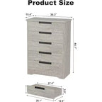Modern 5-Drawer Dresser in Gray - Recessed Handles, Spacious Storage for Bedroom Nursery Entryway