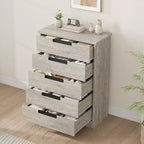 Modern 5-Drawer Dresser in Gray - Recessed Handles, Spacious Storage for Bedroom Nursery Entryway