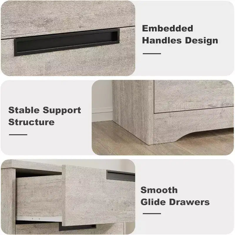 Modern 5-Drawer Dresser in Gray - Recessed Handles, Spacious Storage for Bedroom Nursery Entryway