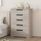 Modern 5-Drawer Dresser in Gray - Recessed Handles, Spacious Storage for Bedroom Nursery Entryway