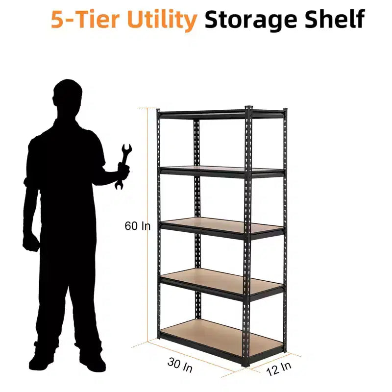 5-Tier Industrial Shelves C 30x12x60 Inch Heavy Duty Garage Storage Rack with 2000LB Capacity