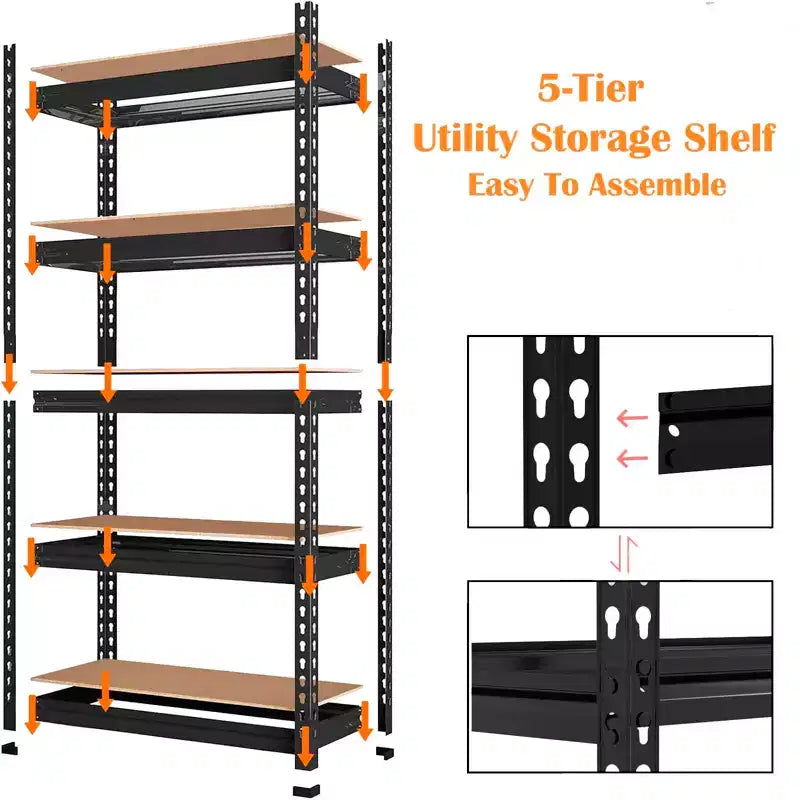 5-Tier Industrial Shelves C 30x12x60 Inch Heavy Duty Garage Storage Rack with 2000LB Capacity