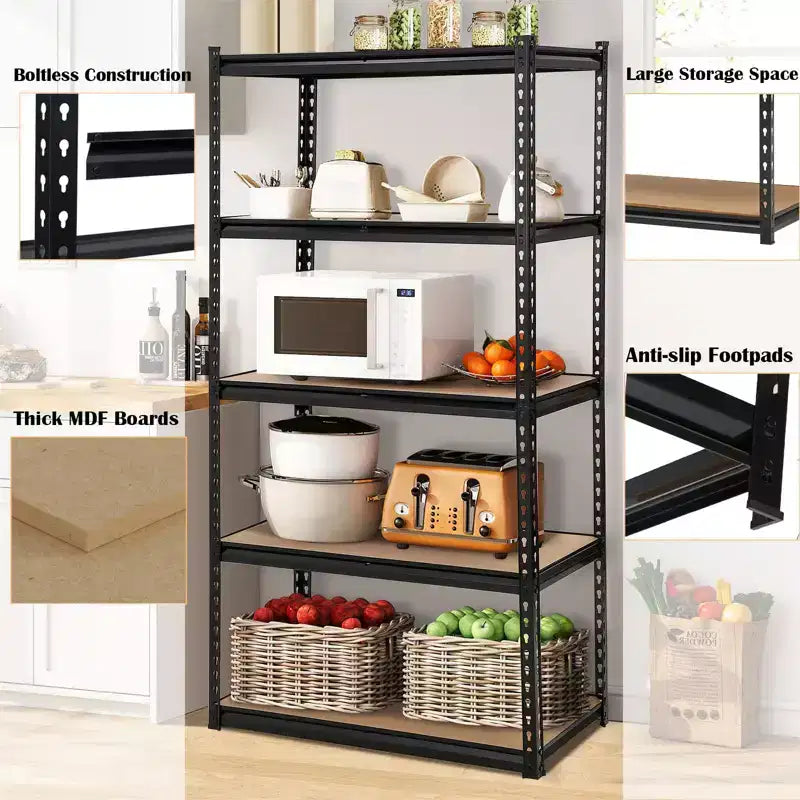 5-Tier Industrial Shelves C 30x12x60 Inch Heavy Duty Garage Storage Rack with 2000LB Capacity