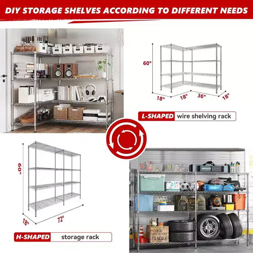 4-Tier Heavy Duty Metal Storage Rack, 72W x 18D x 60H Adjustable Wire Metal Shelves for Storage, 1600LBS Free Standing Storage Shelf Units