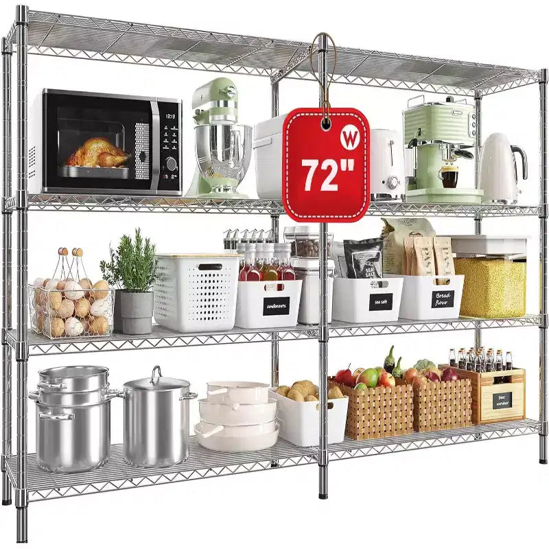 4-Tier Heavy Duty Metal Storage Rack, 72W x 18D x 60H Adjustable Wire Metal Shelves for Storage, 1600LBS Free Standing Storage Shelf Units