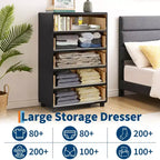 5 Drawer Dresser for Bedroom,Storage Organizer with Double Rustic Handle,Wooden Dresser TV Stand,Chest of Drawers for Closet,Living Room,Hallway