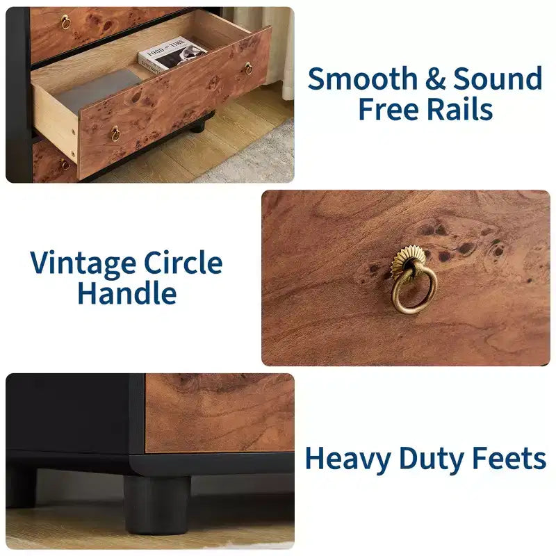 5 Drawer Dresser for Bedroom,Storage Organizer with Double Rustic Handle,Wooden Dresser TV Stand,Chest of Drawers for Closet,Living Room,Hallway