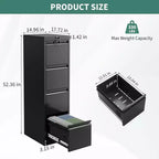 4-Drawer Vertical File Cabinet with Lock, Metal Filing Cabinet for Home Office, A4/Letter/Legal Hanging Files