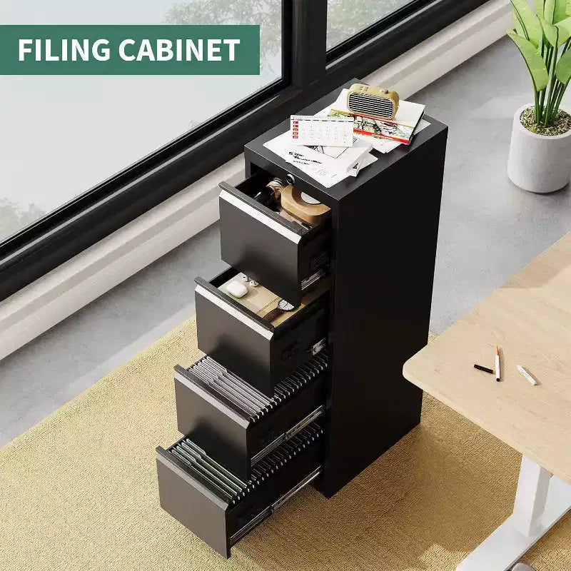 4-Drawer Vertical File Cabinet with Lock, Metal Filing Cabinet for Home Office, A4/Letter/Legal Hanging Files