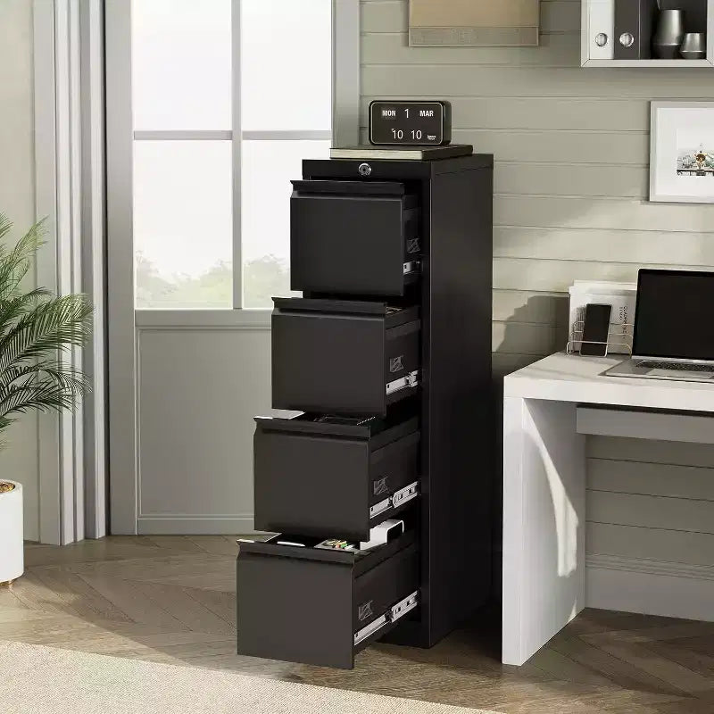 4-Drawer Vertical File Cabinet with Lock, Metal Filing Cabinet for Home Office, A4/Letter/Legal Hanging Files