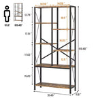 Industrial Bookshelf, Split Level Vintage Storage Bookcase Tall Standing Metal Frame Open Display Racks for Bedroom, Living Room