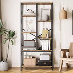 Industrial Bookshelf, Split Level Vintage Storage Bookcase Tall Standing Metal Frame Open Display Racks for Bedroom, Living Room