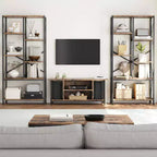 Industrial Bookshelf, Split Level Vintage Storage Bookcase Tall Standing Metal Frame Open Display Racks for Bedroom, Living Room