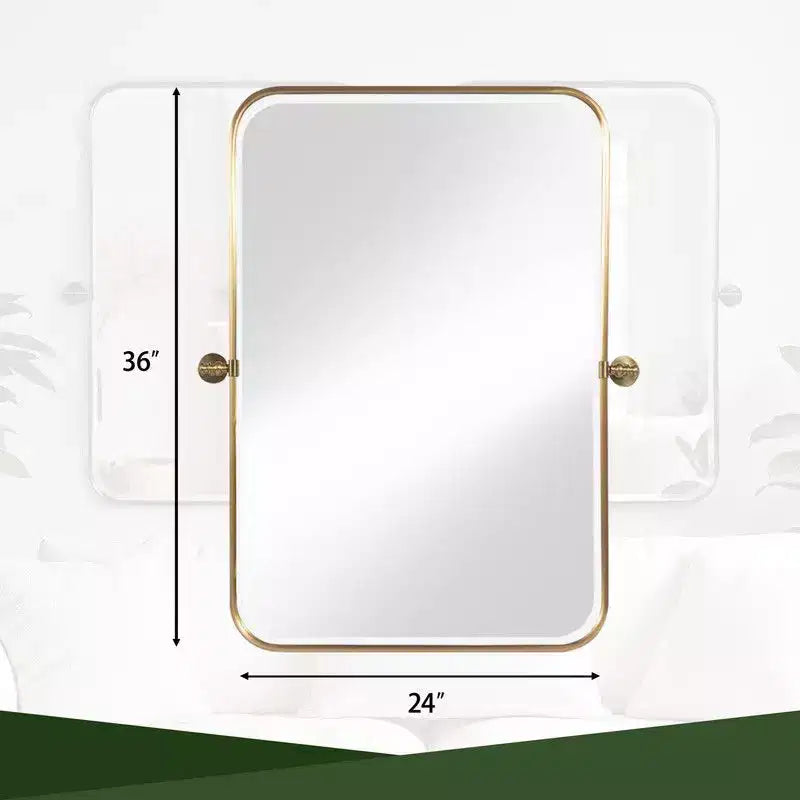 36 x 24 Iron Rectangle Gold Pivot Wall Mirror Tilting Bathroom Vanity Mirror Metal Framed Adjustable Two-way mirror for Bedroom Living Room