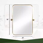 36 x 24 Iron Rectangle Gold Pivot Wall Mirror Tilting Bathroom Vanity Mirror Metal Framed Adjustable Two-way mirror for Bedroom Living Room