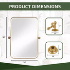 36 x 24 Iron Rectangle Gold Pivot Wall Mirror Tilting Bathroom Vanity Mirror Metal Framed Adjustable Two-way mirror for Bedroom Living Room