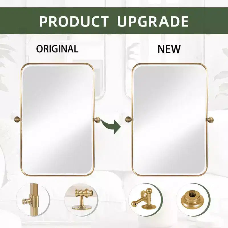36 x 24 Iron Rectangle Gold Pivot Wall Mirror Tilting Bathroom Vanity Mirror Metal Framed Adjustable Two-way mirror for Bedroom Living Room