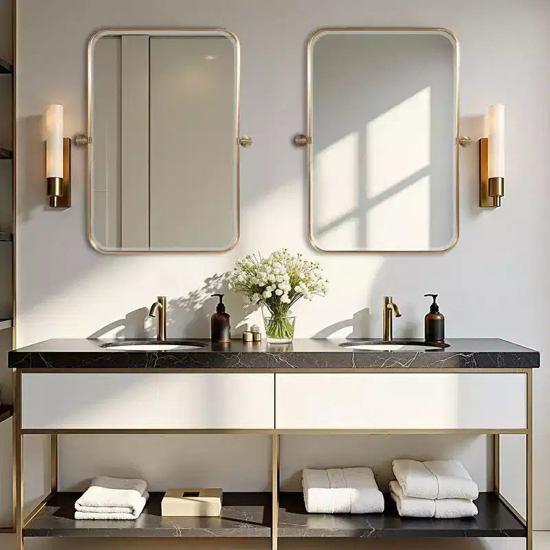 36 x 24 Iron Rectangle Gold Pivot Wall Mirror Tilting Bathroom Vanity Mirror Metal Framed Adjustable Two-way mirror for Bedroom Living Room