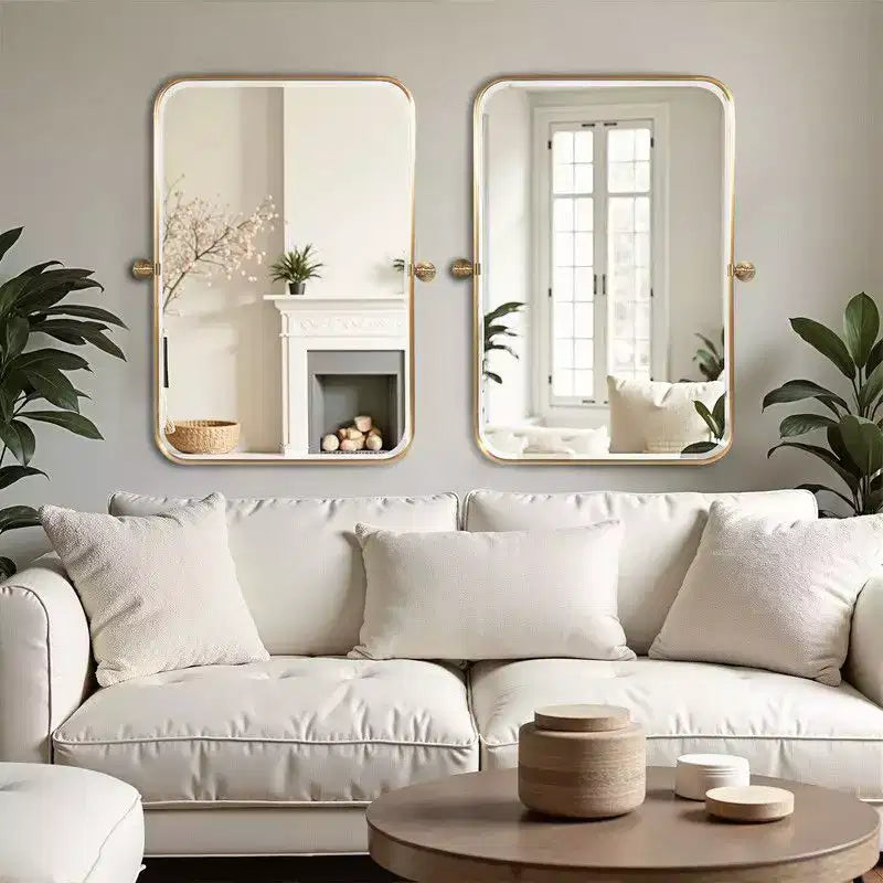 36 x 24 Iron Rectangle Gold Pivot Wall Mirror Tilting Bathroom Vanity Mirror Metal Framed Adjustable Two-way mirror for Bedroom Living Room