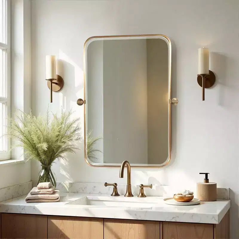 36 x 24 Iron Rectangle Gold Pivot Wall Mirror Tilting Bathroom Vanity Mirror Metal Framed Adjustable Two-way mirror for Bedroom Living Room