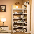 Corner Bookshelf, 6-Tier Corner Shelf l Shaped Bookshelf with Baffles,Wood Bookcase