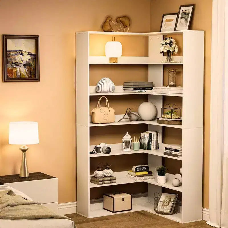 Corner Bookshelf, 6-Tier Corner Shelf l Shaped Bookshelf with Baffles,Wood Bookcase