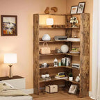 Corner Bookshelf, 6-Tier Corner Shelf l Shaped Bookshelf with Baffles,Wood Bookcase