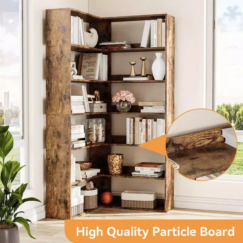 Corner Bookshelf, 6-Tier Corner Shelf l Shaped Bookshelf with Baffles,Wood Bookcase