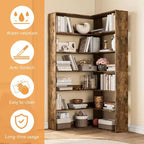 Corner Bookshelf, 6-Tier Corner Shelf l Shaped Bookshelf with Baffles,Wood Bookcase