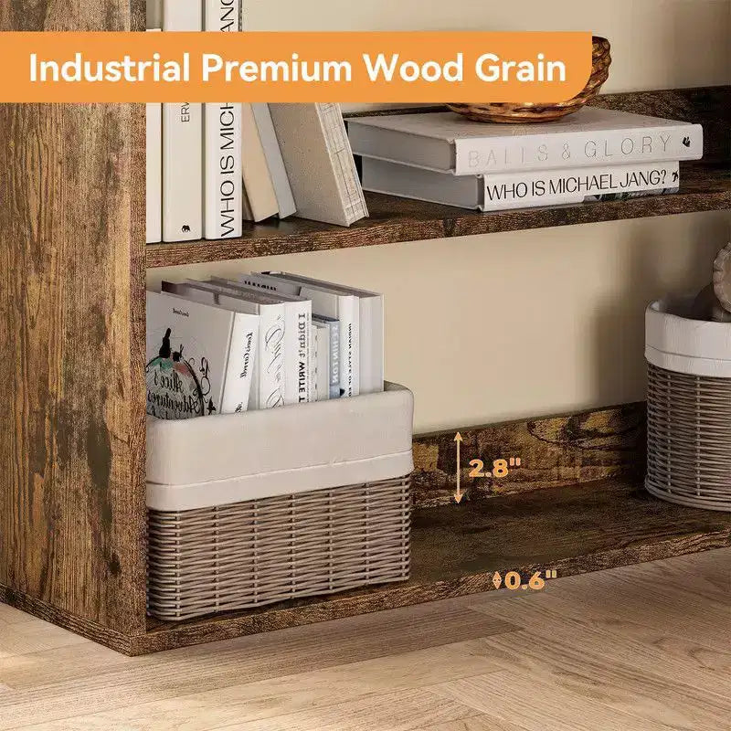Corner Bookshelf, 6-Tier Corner Shelf l Shaped Bookshelf with Baffles,Wood Bookcase