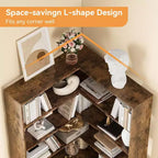 Corner Bookshelf, 6-Tier Corner Shelf l Shaped Bookshelf with Baffles,Wood Bookcase