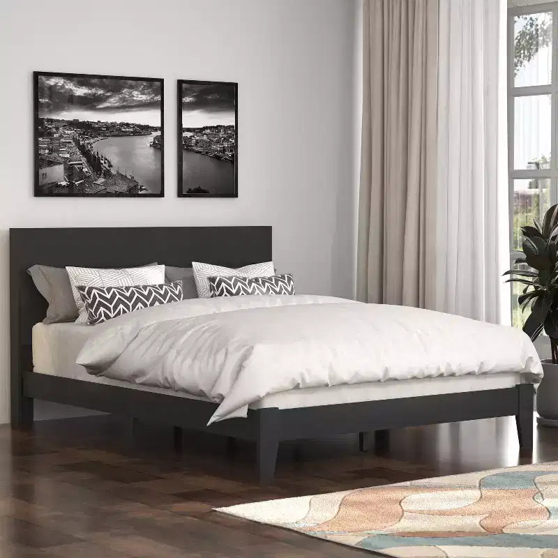 Queen Platform Bed with Headboard Black