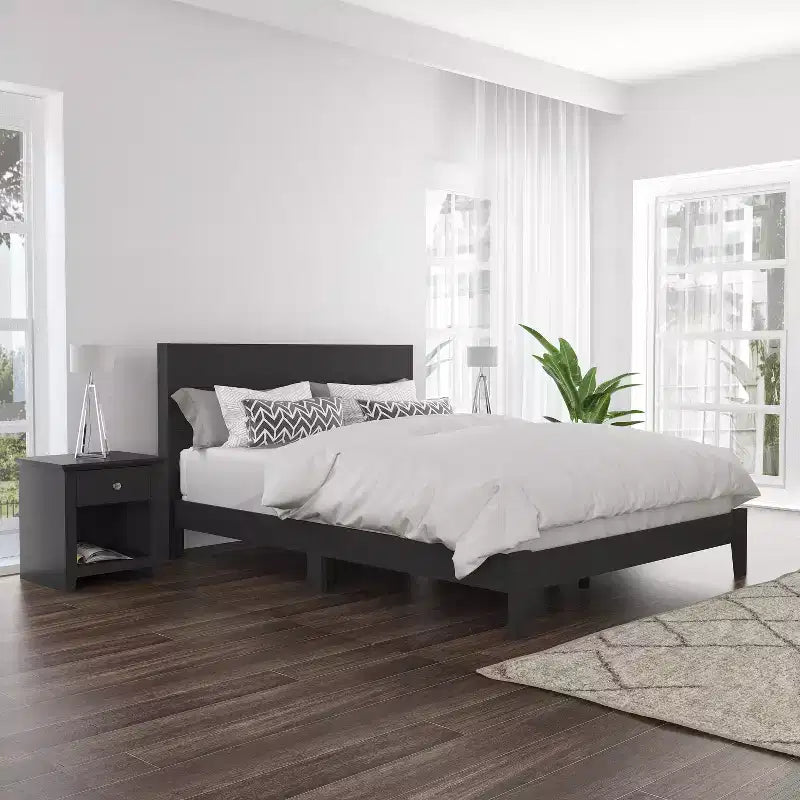 Queen Platform Bed with Headboard Black