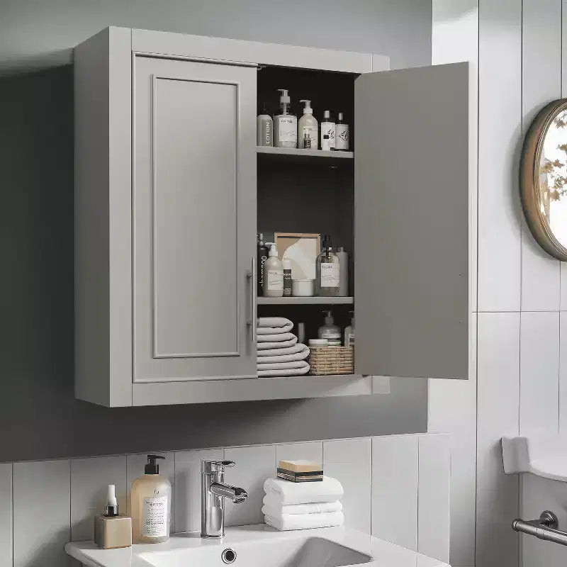 Bathroom Storage Cabinet Wooden Wall-Mounted Cabinets for Home, Small Space, Gray, 26*22*