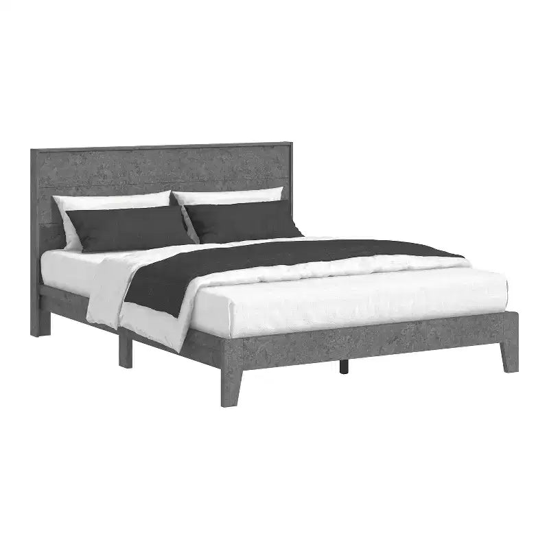 Queen Bed with Headboard Concrete Cool Grey