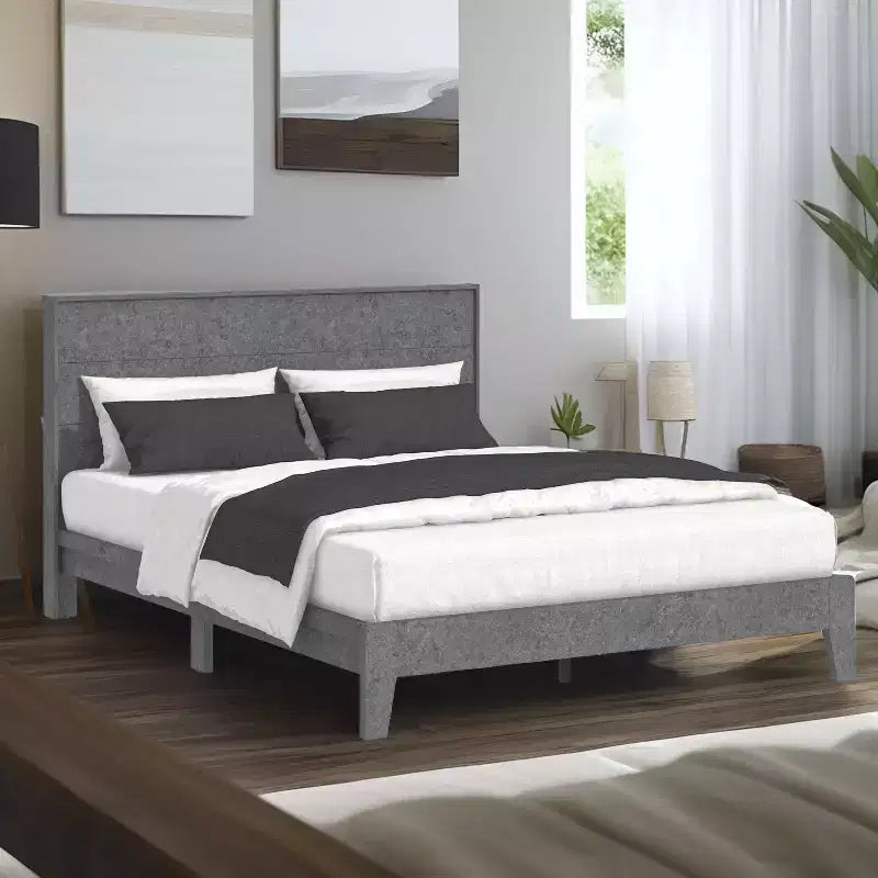 Queen Bed with Headboard Concrete Cool Grey