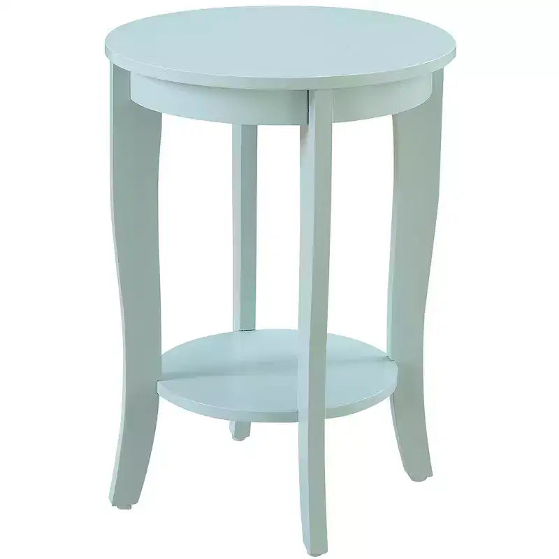 Round Accent End Table with Lower Shelf, Curved Legs and Smooth Finish Ideal for Living Room or Bedroom Corners