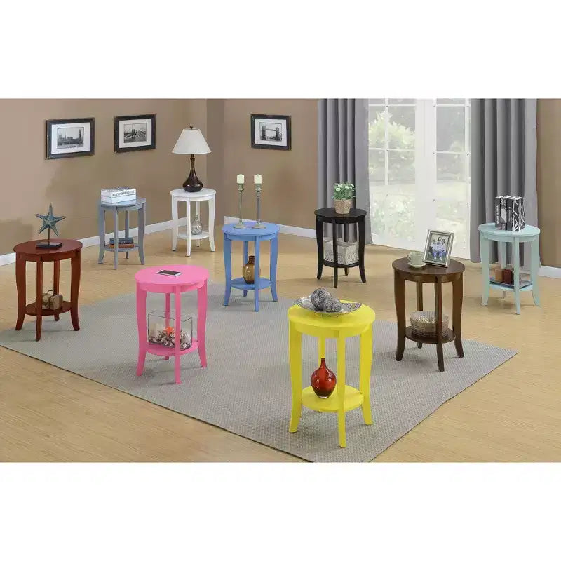 Round Accent End Table with Lower Shelf, Curved Legs and Smooth Finish Ideal for Living Room or Bedroom Corners