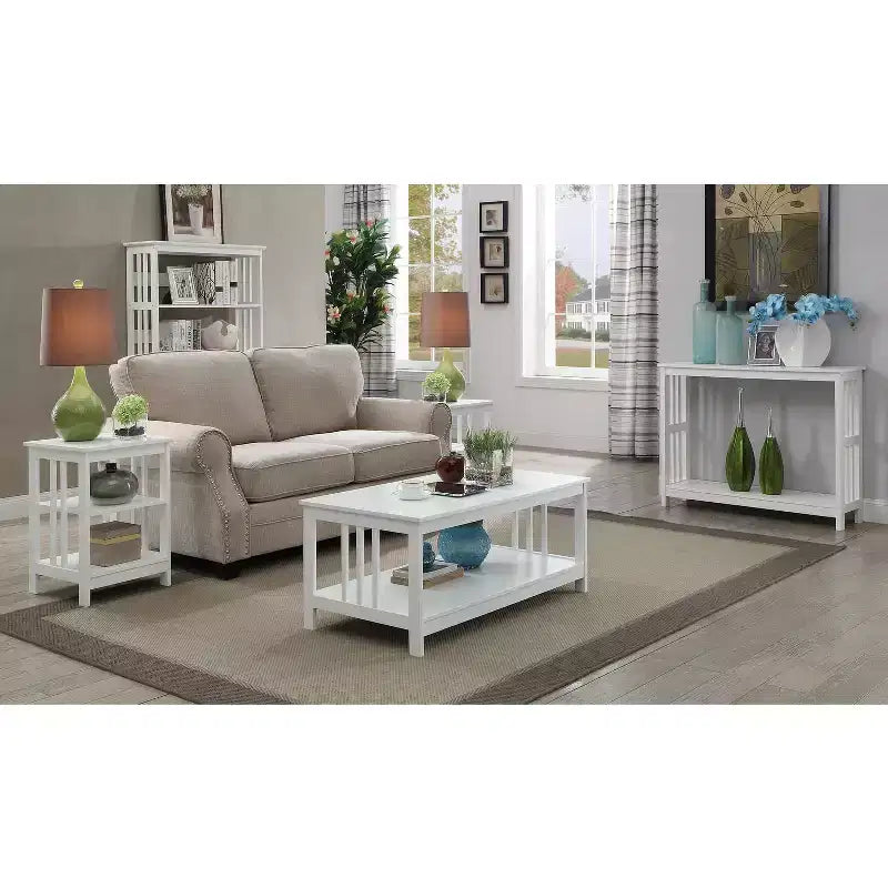 End Table with Smooth Top and Two Open Shelves, Modern Accent Table for Coffee, Tablets, Collectibles, and Everyday Essentials
