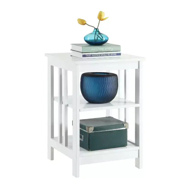 End Table with Smooth Top and Two Open Shelves, Modern Accent Table for Coffee, Tablets, Collectibles, and Everyday Essentials